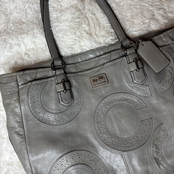 Coach Gray Leather Perforated C Tote